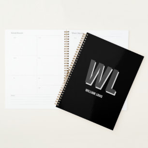 Agenda Monograma personalizado de Cinza e preto minimalis