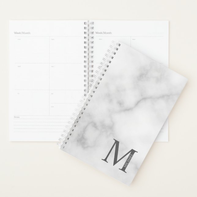 Agenda Monograma Personalizado e Nome da cinza Marble (Exibição)