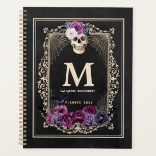 Agenda Monograma Personalizado e Nome Preto do Crânio Flo