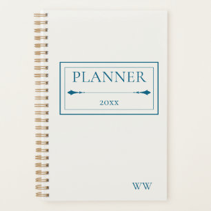 Agenda Monograma Personalizado Minimalista Bege e Azul Ma