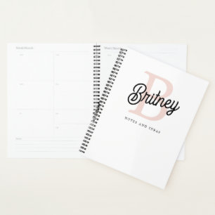 Agenda Monograma Personalizado Moderno e Nome Pastel Rosa