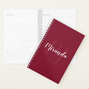 Agenda Monograma Personalizado Moderno e Nome Vermelho Bo