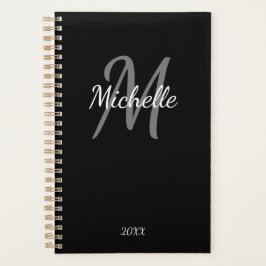 Agenda Monograma Personalizado Simples e Bonito, Preto e