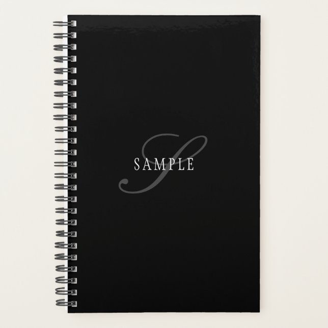 Agenda Monograma Personalizável Elegante | Cinza Preta Br (Frente)