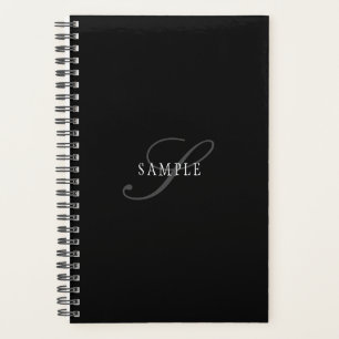 Agenda Monograma Personalizável Elegante Preto Cinza Br