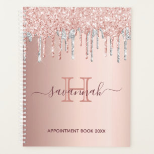 Agenda monograma prateado cor-de-rosa com rosa dourado 20