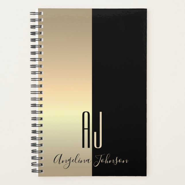 Agenda Monograma Preto Dourado (Frente)