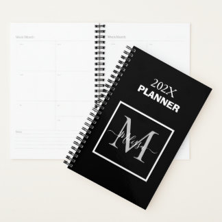 Agenda Monograma preto e branco minimalista