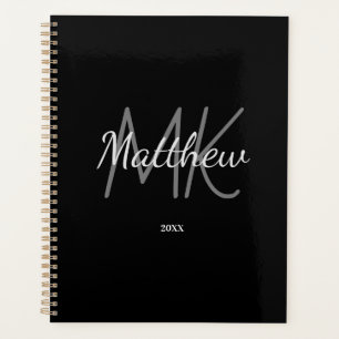 Agenda Monograma Preto Personalizado Nome Inicial Ano Min