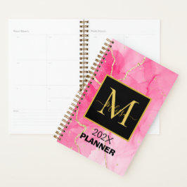 Agenda Monograma preto rosa elegante