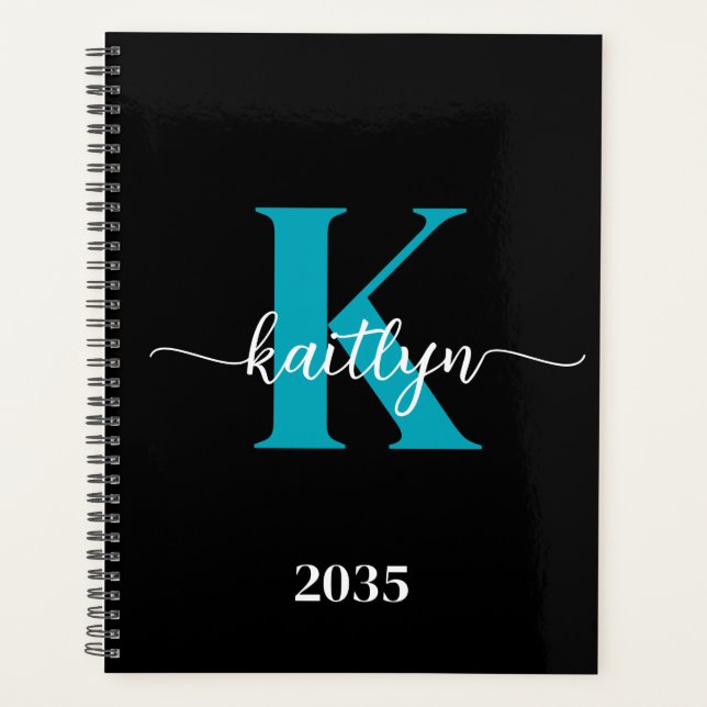 Agenda Monograma Preto Teal (Frente)