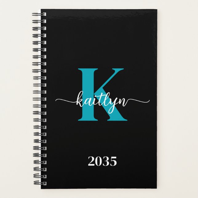 Agenda Monograma Preto Teal (Frente)