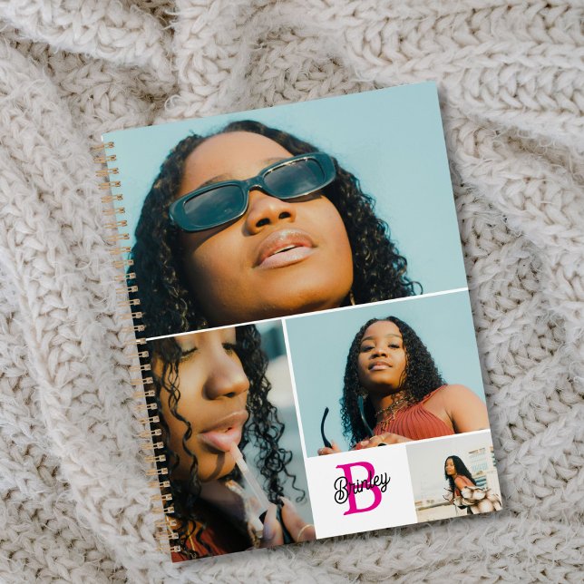 Agenda Monograma Rosa Adicionar Sua Própria Colagem Perso (Criador carregado)