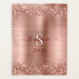 Agenda Monograma Rosa Dourado Faux-Glitter Girly Glam