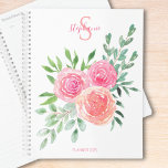 Agenda Monograma - Rosa Floral<br><div class="desc">Este bonito planificador floral é decorado com um buquê de aquarela de rosas e folhagem em tons de rosa,  coral e verde. Facilmente personalizável. Original Watercolor © Michele Davies.</div>