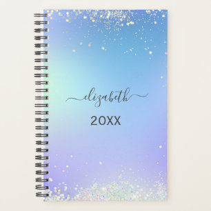 Agenda Monograma Script Rainbow Glitter Blue Purple