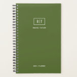 Agenda Monograma Semanal Moderno Escuro Verde Oleícola<br><div class="desc">Monograma com duas letras com nome e linha de texto adicional. Altere ou exclua qualquer texto que atenda às suas necessidades. Opções de cobrir laminado ou duro. Consulte nossa "Coleção" para obter itens correspondentes.</div>