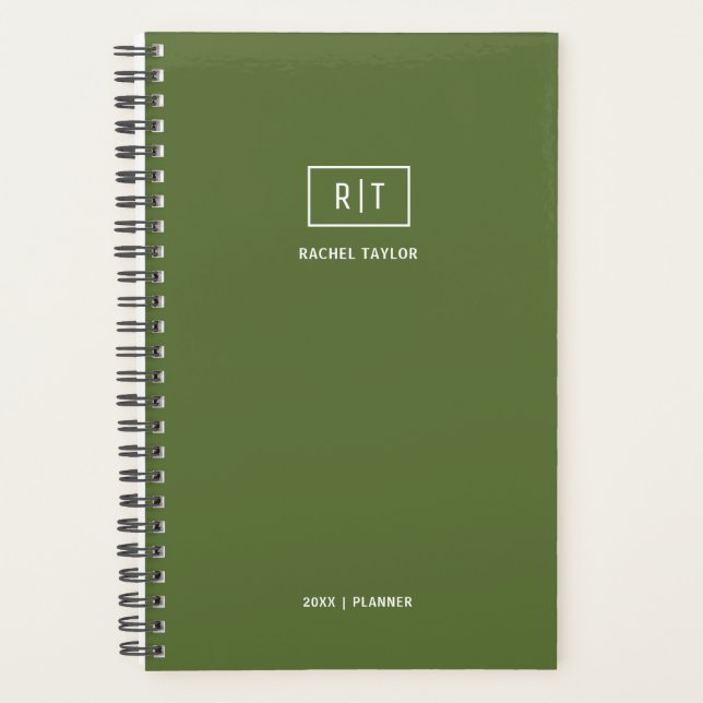 Agenda Monograma Semanal Moderno Escuro Verde Oleícola (Frente)
