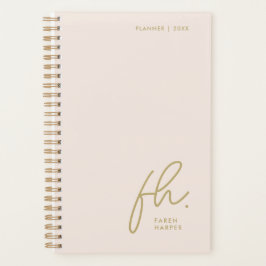 Agenda Monograma Simples Blush Elegante Dourado Feminina