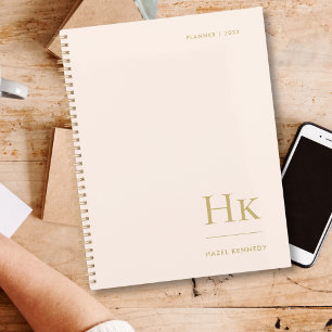 Agenda Monograma Simples Blush Elegante Dourado Personali