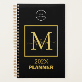 Agenda Monograma simples de logotipo preto e Dourado e có
