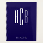 Agenda Monograma Simples de Três Letras Azul Escuro<br><div class="desc">Um monograma simples de três letras azul escuro e branco para sua agenda. 
Você pode alterar tanto a fonte quanto o fundo se preferir cores legais e brilhantes.
Crie seu próprio presente monogramado para o escritório de casa.</div>