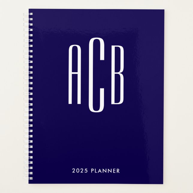 Agenda Monograma Simples de Três Letras Azul Escuro (Frente)