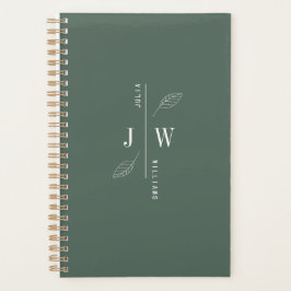 Agenda Monograma Simples e Elegante Verde Mineral