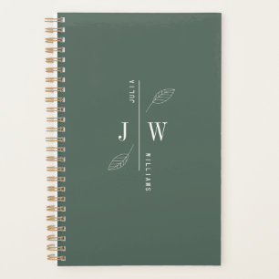 Agenda Monograma Simples e Elegante Verde Mineral