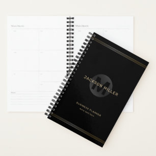 Agenda Monograma simples e personalizado preto-e-ouro
