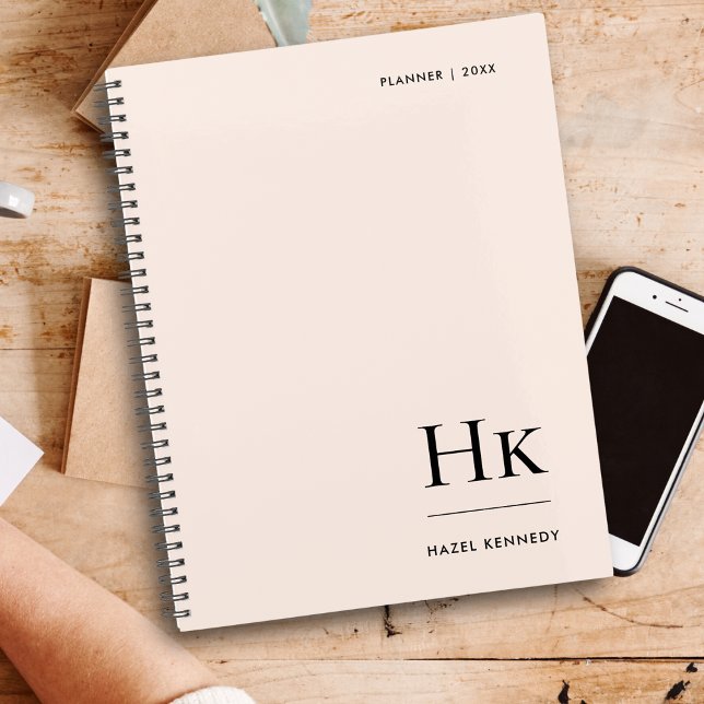 Agenda Monograma - Simples Pink Elegante Rosa Personaliza (Criador carregado)