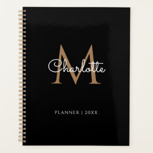 Agenda Monograma Simples Preto e Dourado Script 2023