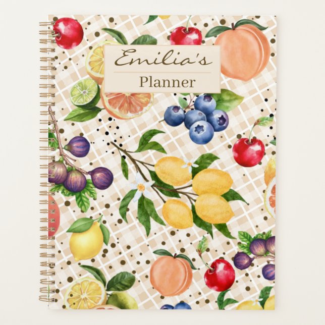 Agenda Monograma sofisticado lindo bege e marrom Citrus (Frente)