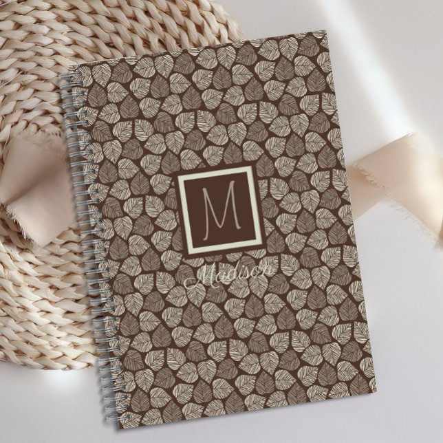 Agenda Monograma Taupe Brown Leaf (Criador carregado)