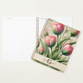 Agenda Monograma - Tuliphas Rosa e Verde