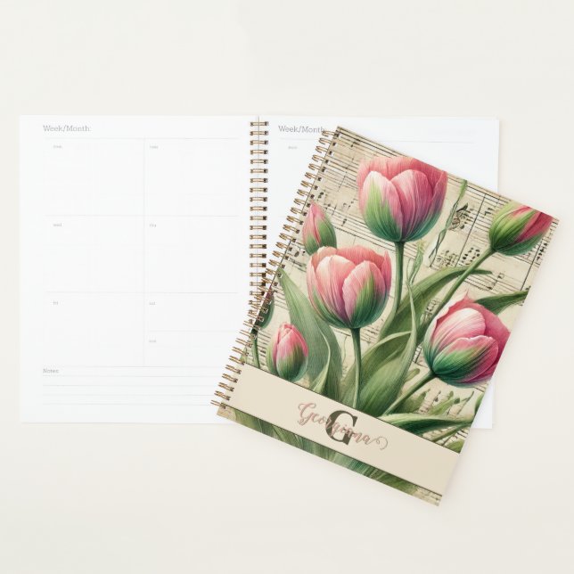 Agenda Monograma - Tuliphas Rosa e Verde (Exibição)