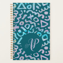 Agenda Monograma verde geométrico do meio século