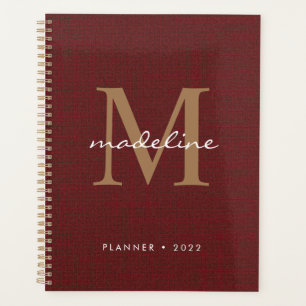 Agenda Monograma Vermelho Dourado Tweed com Script de Na