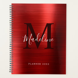 Agenda Monograma Vermelho Metálico Simples Bruto Moderno