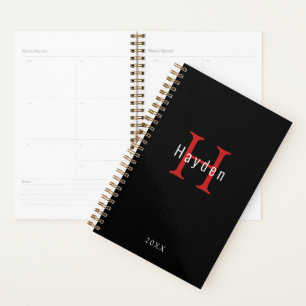 Agenda Monograma vermelho preto e branco Adicionar seu no