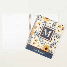 Agenda Monograma Yellow Daisy Professor Floral Inicial