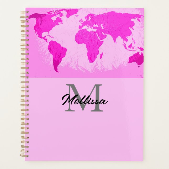 Agenda Monogramas do mapa mundial Viajantes Blush Roxo (Frente)