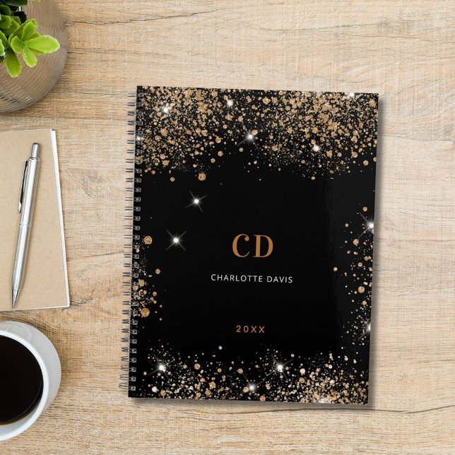 Agenda Monogramas dourados negros, iniciais 2023 (Criador carregado)