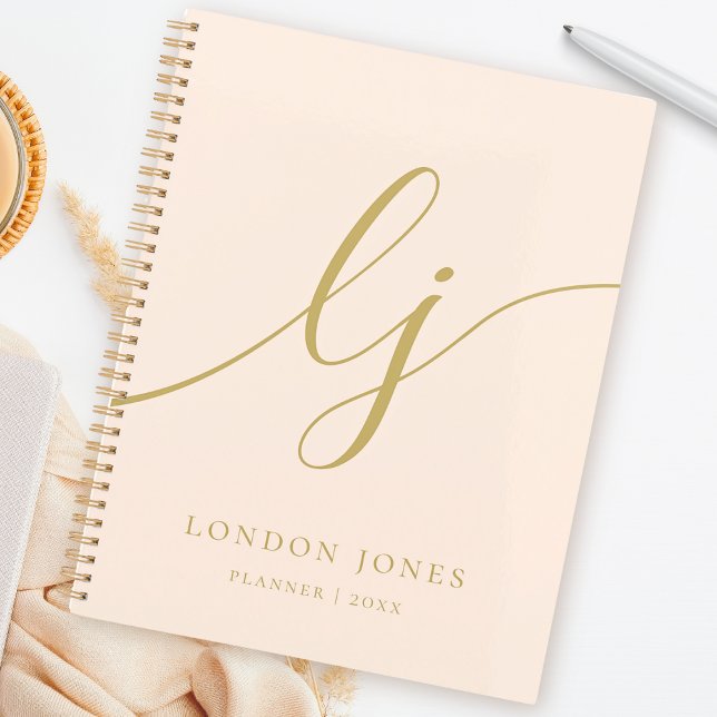 Agenda Monogramas Iniciais do Business Planner Blush Nome (Criador carregado)