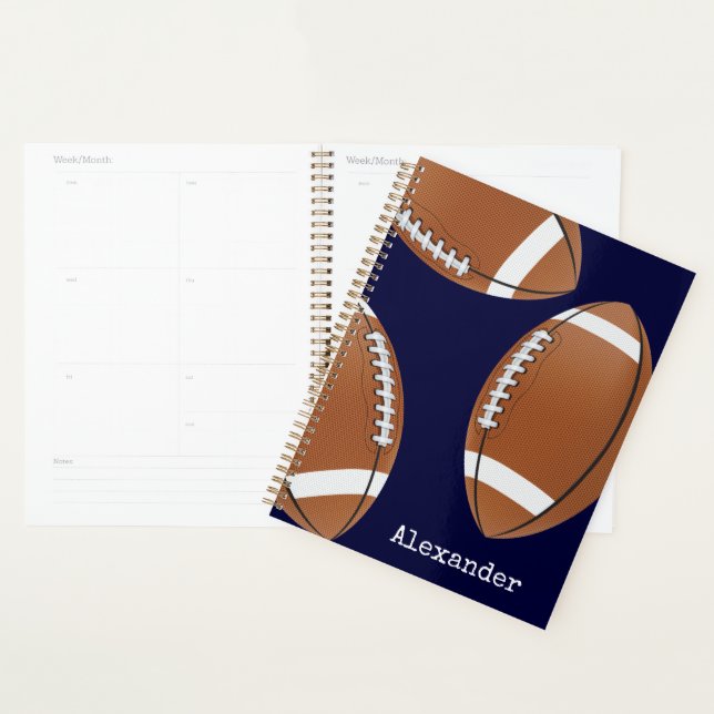 Agenda Monogramas Marinho de futebol azul (Exibição)