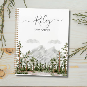 Agenda Montanha e Floresta em Aquarela Monogramada