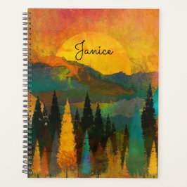 Agenda Montanha Sunshine Personalizar Nome Azul Verde Dou
