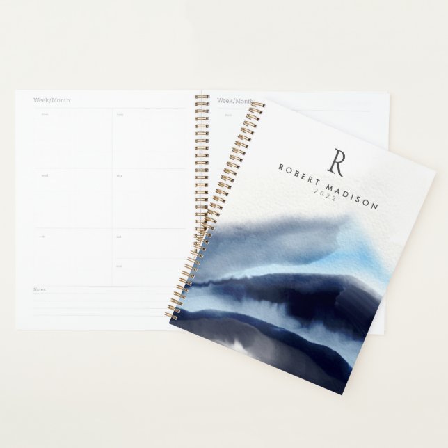 Agenda Montanhas Glaciais Pintura Aquarela Monogramada (Exibição)