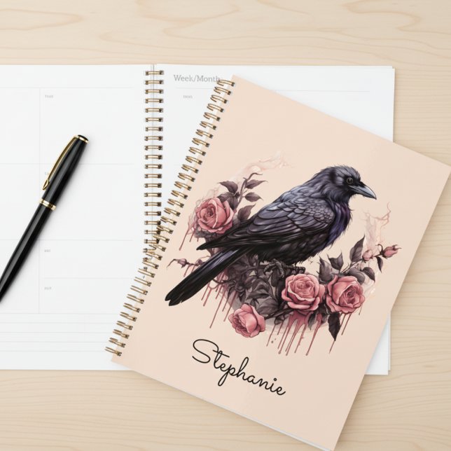 Agenda Moody Raven Vintage Pink Floral (Beautiful rose with raven daily planner)