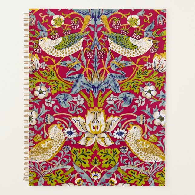 Agenda Morris Red Background Strawberry Thief Patterno (Frente)